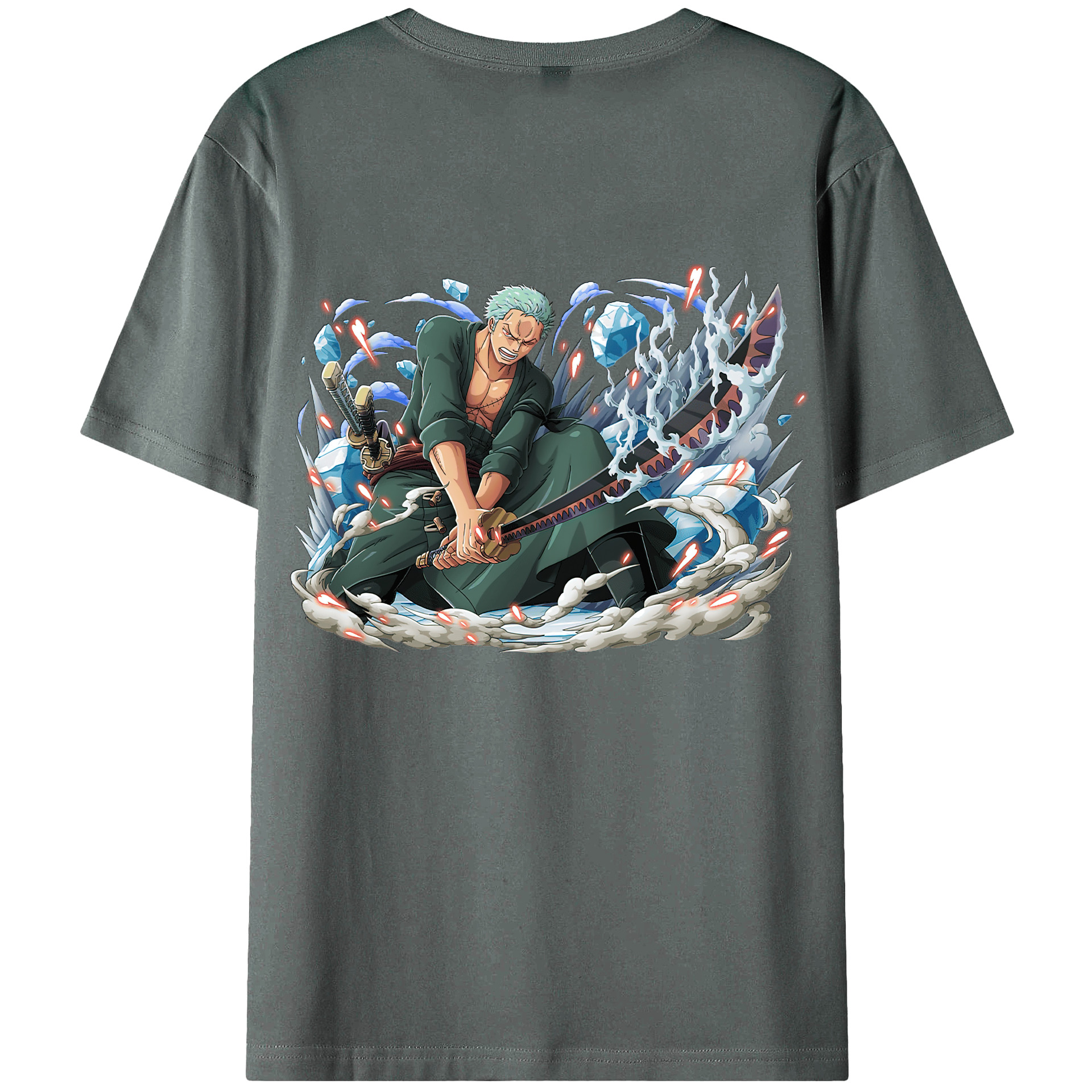 ワンピース ロロノア・ゾロ ONE PIECE Roronoa Zoro 綿100％ メンズ半袖Tシャツ（バックプリント） 通気性